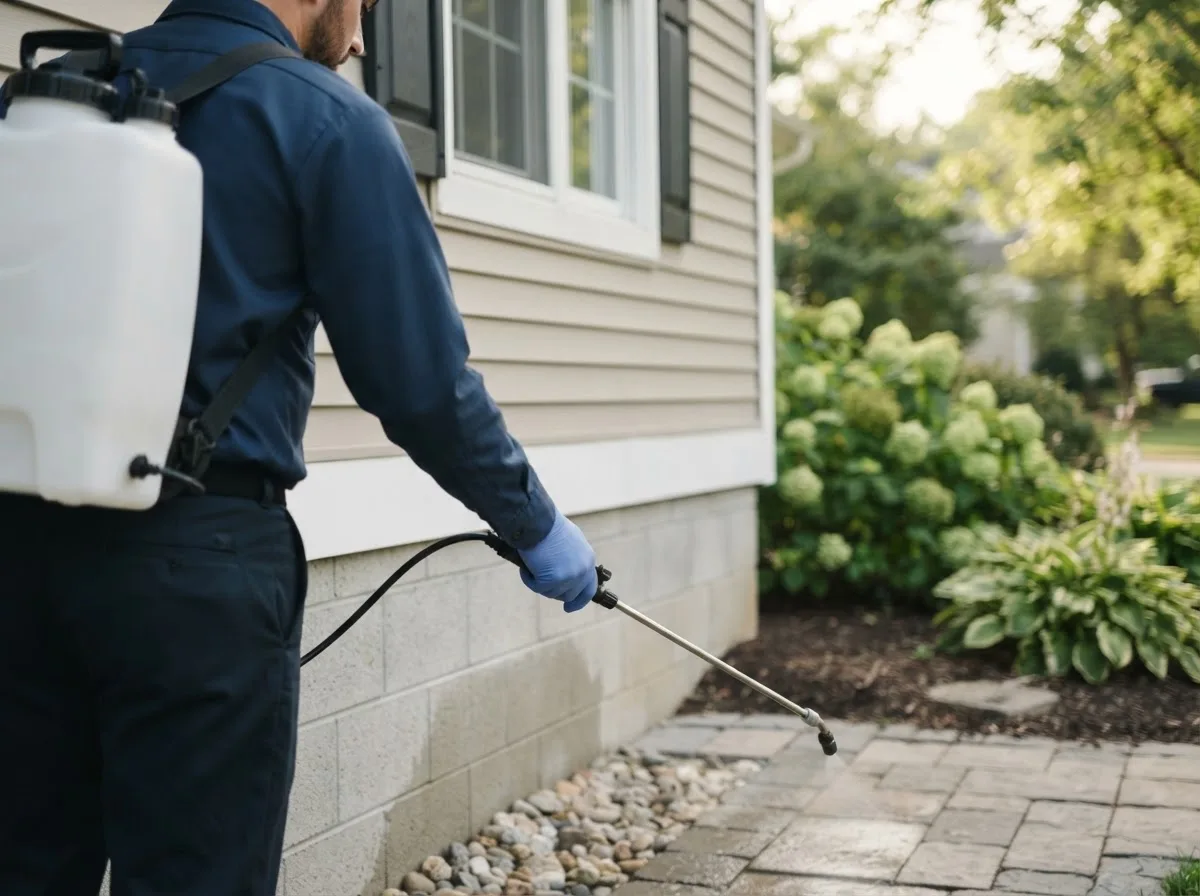 Pest control technician inspecting a home in Lewiston Woodville, NC